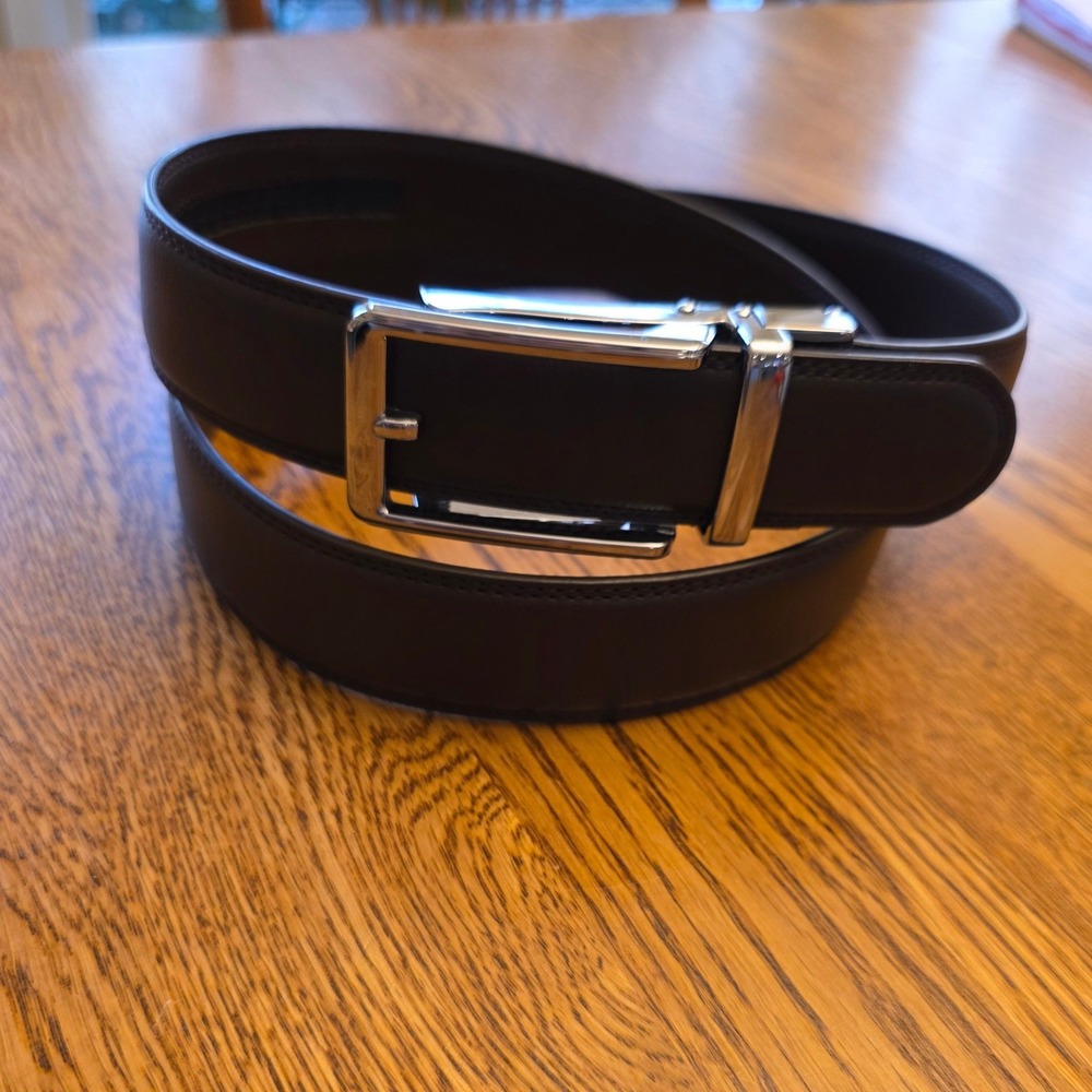 Mens 45" Embossed Brown‎ Leather Belt Silver Buckle Adjustable Slide Classic Fit